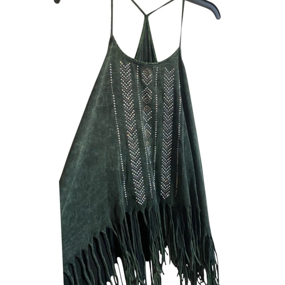 Voice Of California Fringe RacerBack Green Studded Western Cowgirl Native Tank S - Picture 1 of 12
